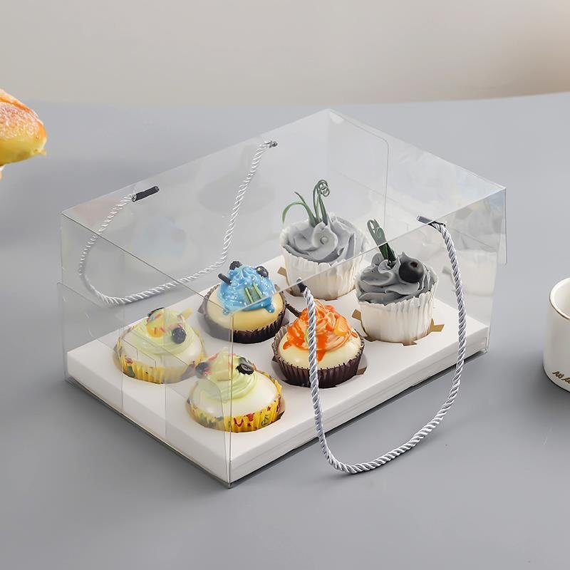 Wholesale portable cupcake muffin packaging boxes cookie biodegradable transparent dessert box
