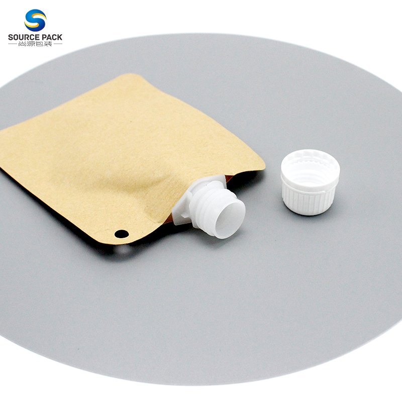 Custom Eco Friendly Sustainable Liquid Drink Packaging Spouted Bag Biodegradable Brown Kraft Paper Spout Pouch For Beverage