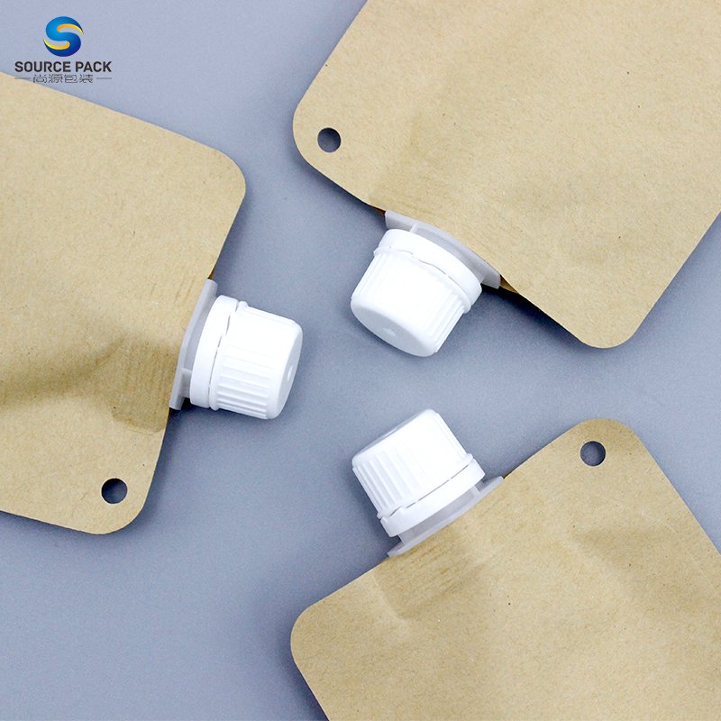 Custom Eco Friendly Sustainable Liquid Drink Packaging Spouted Bag Biodegradable Brown Kraft Paper Spout Pouch For Beverage