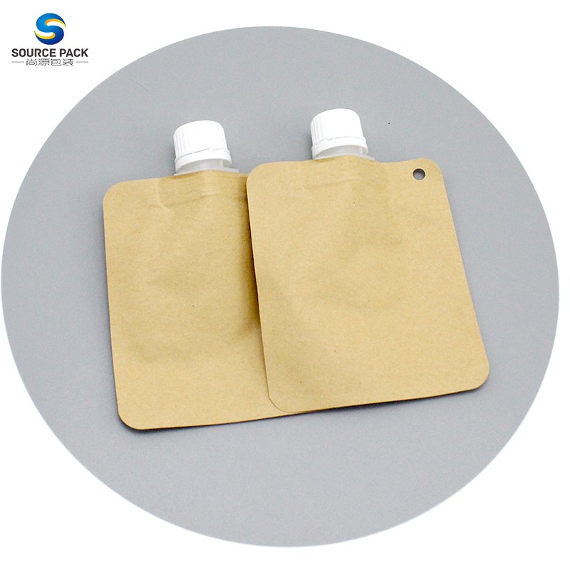 Custom Eco Friendly Sustainable Liquid Drink Packaging Spouted Bag Biodegradable Brown Kraft Paper Spout Pouch For Beverage