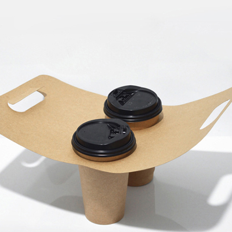 Wholesale Disposable Milk Tea Coffee Cup Portable Cup Holder Package Takeaway White Brown Kraft Paper Cup Holder Customized