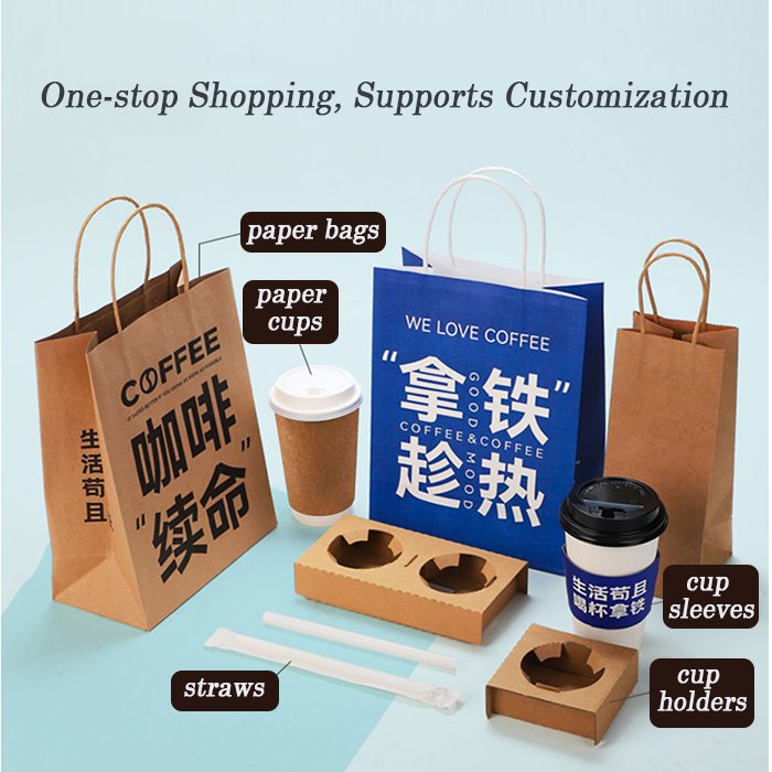 Wholesale Disposable Milk Tea Coffee Cup Portable Cup Holder Package Takeaway White Brown Kraft Paper Cup Holder Customized