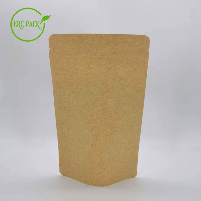 Reusable Zip Lock Food Packaging Bag Brown Kraft Paper Packaging Bags Stand Up Pouch With Window