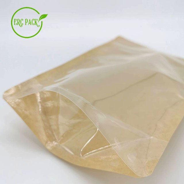 Reusable Zip Lock Food Packaging Bag Brown Kraft Paper Packaging Bags Stand Up Pouch With Window