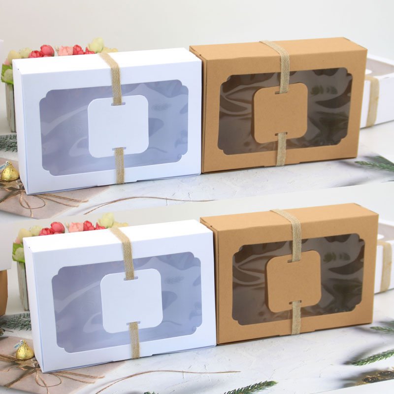 Custom Logo Cardboard Paper Boxes for Cookie and Food Packing Macaroon Gift Packaging with Clear Window Kraft Paper Box