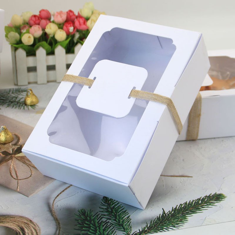 Custom Logo Cardboard Paper Boxes for Cookie and Food Packing Macaroon Gift Packaging with Clear Window Kraft Paper Box