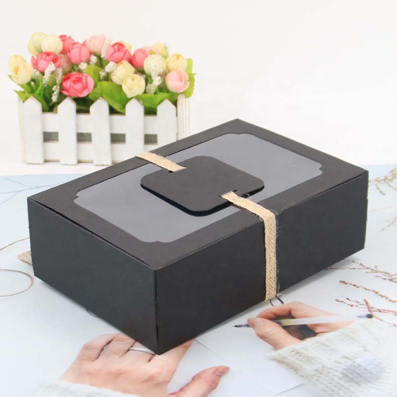 Custom Logo Cardboard Paper Boxes for Cookie and Food Packing Macaroon Gift Packaging with Clear Window Kraft Paper Box