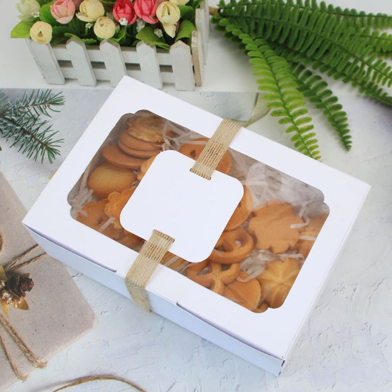 Custom Logo Cardboard Paper Boxes for Cookie and Food Packing Macaroon Gift Packaging with Clear Window Kraft Paper Box