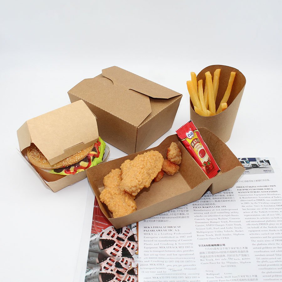 Hot sale fast food paper package kraft paper box 500ml 750ml 1000ml recyclable paper box