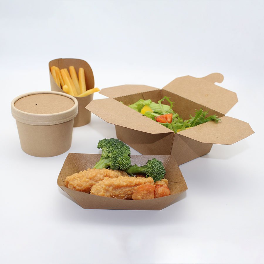 Hot sale fast food paper package kraft paper box 500ml 750ml 1000ml recyclable paper box