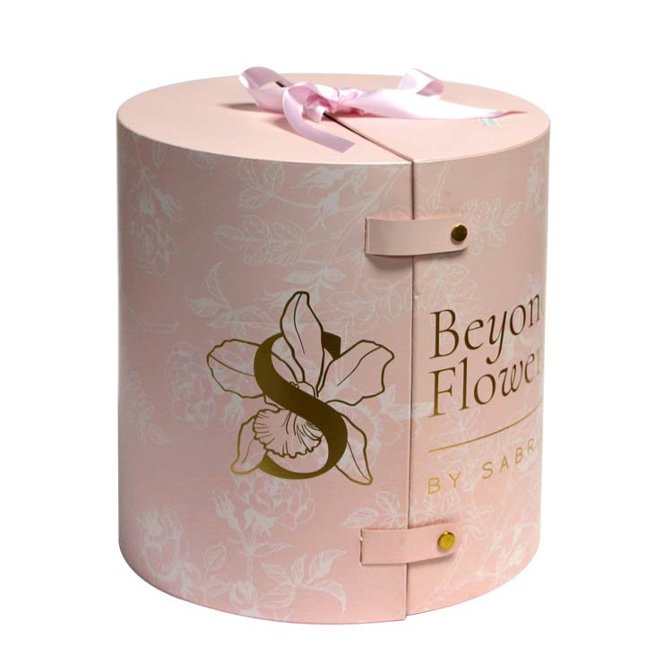 Custom Logo Luxury Pink Rose Packaging Paper Cylinder Rigid Cardboard With Hat Round Tube Gift Flower Box Paper Packaging