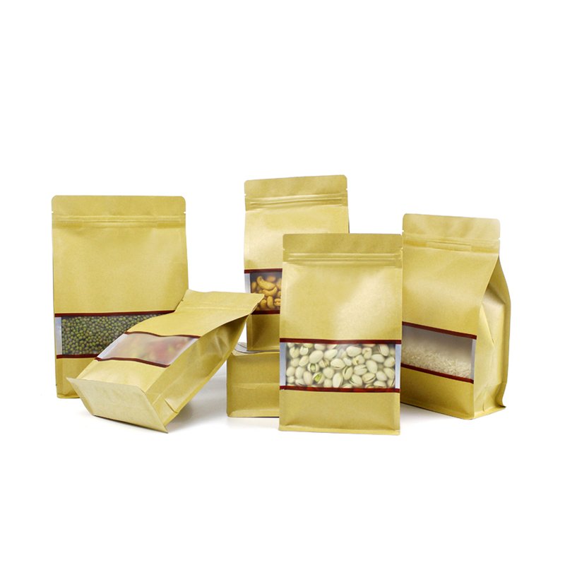 Customized Stand Up Kraft Paper Pouch OEM Foil Laminated Zipper Bag Coffee Packaging with Window