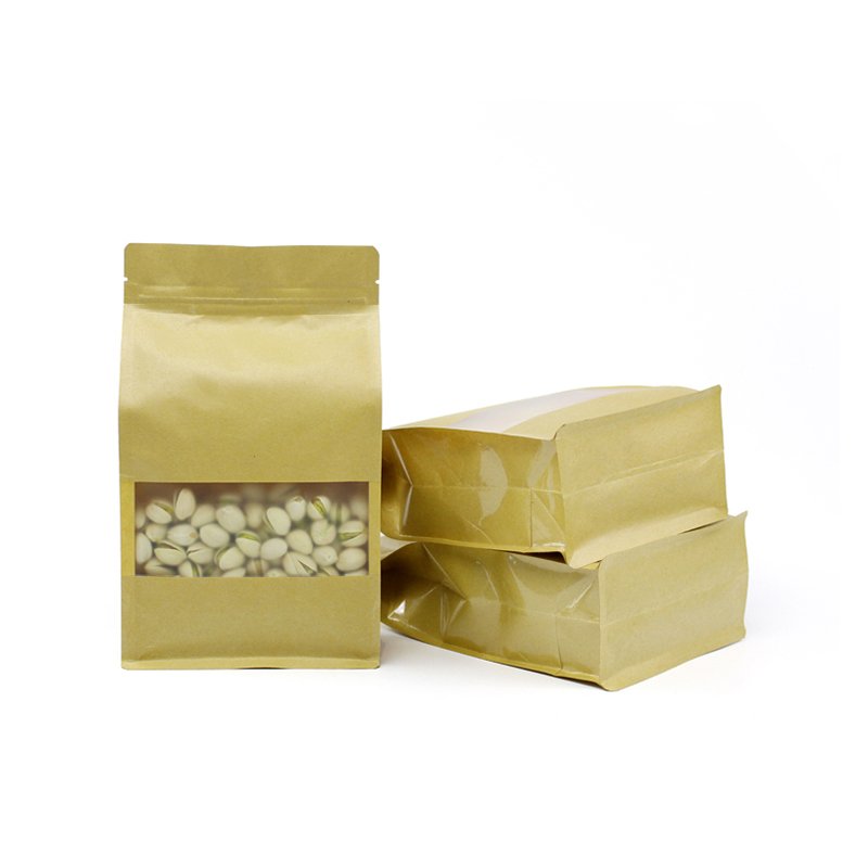 Customized Stand Up Kraft Paper Pouch OEM Foil Laminated Zipper Bag Coffee Packaging with Window