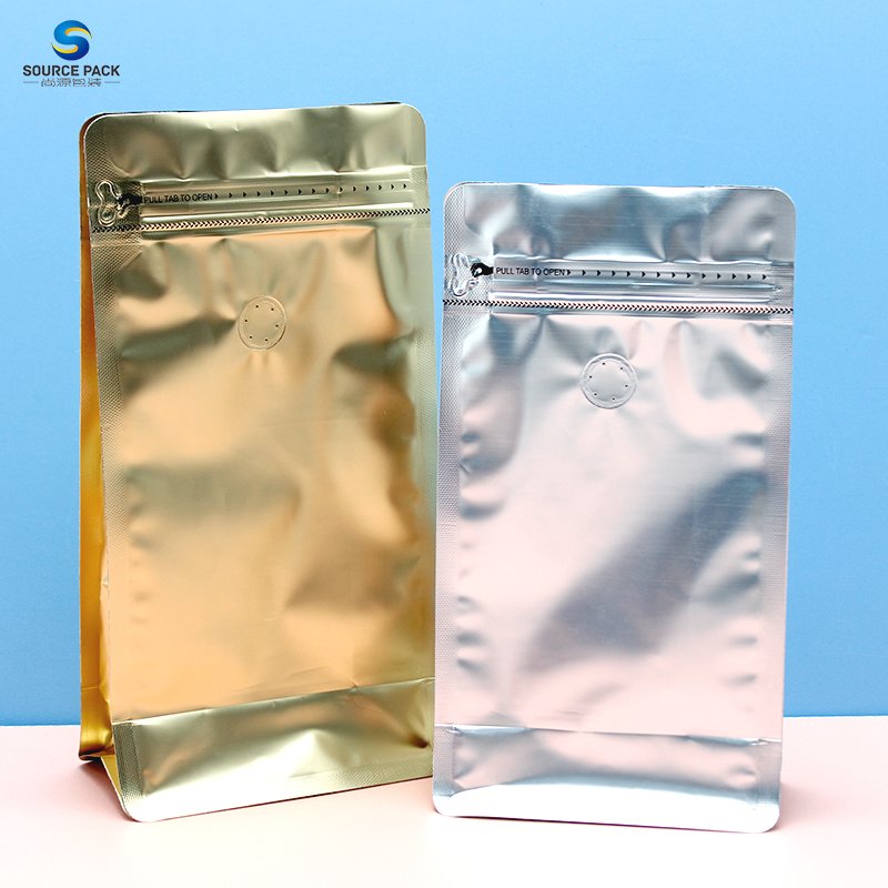 Custom Resealable Zipper Degassing Low Price Flat Bottom Coffee Bags Recyclable One Way Valve Flat Bottom Coffee Bags