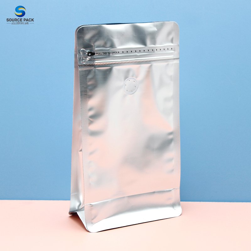 Custom Resealable Zipper Degassing Low Price Flat Bottom Coffee Bags Recyclable One Way Valve Flat Bottom Coffee Bags