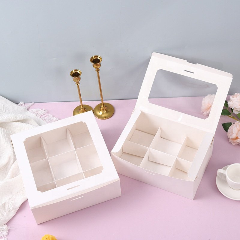 Customized Logo Pastry Food Use Cookie Donut Macaroon Pizza Bread Sweet Bakery Empty Paper Packaging Cake Box with Windows