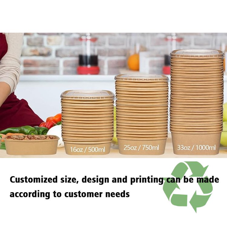 Disposable kraft paper salad bowls with lid Oil-Proof Soup Bowls, Perfect for Restaurant Salad Noodle Hot Cold Take out box