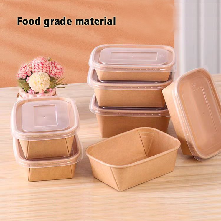 Disposable kraft paper salad bowls with lid Oil-Proof Soup Bowls, Perfect for Restaurant Salad Noodle Hot Cold Take out box