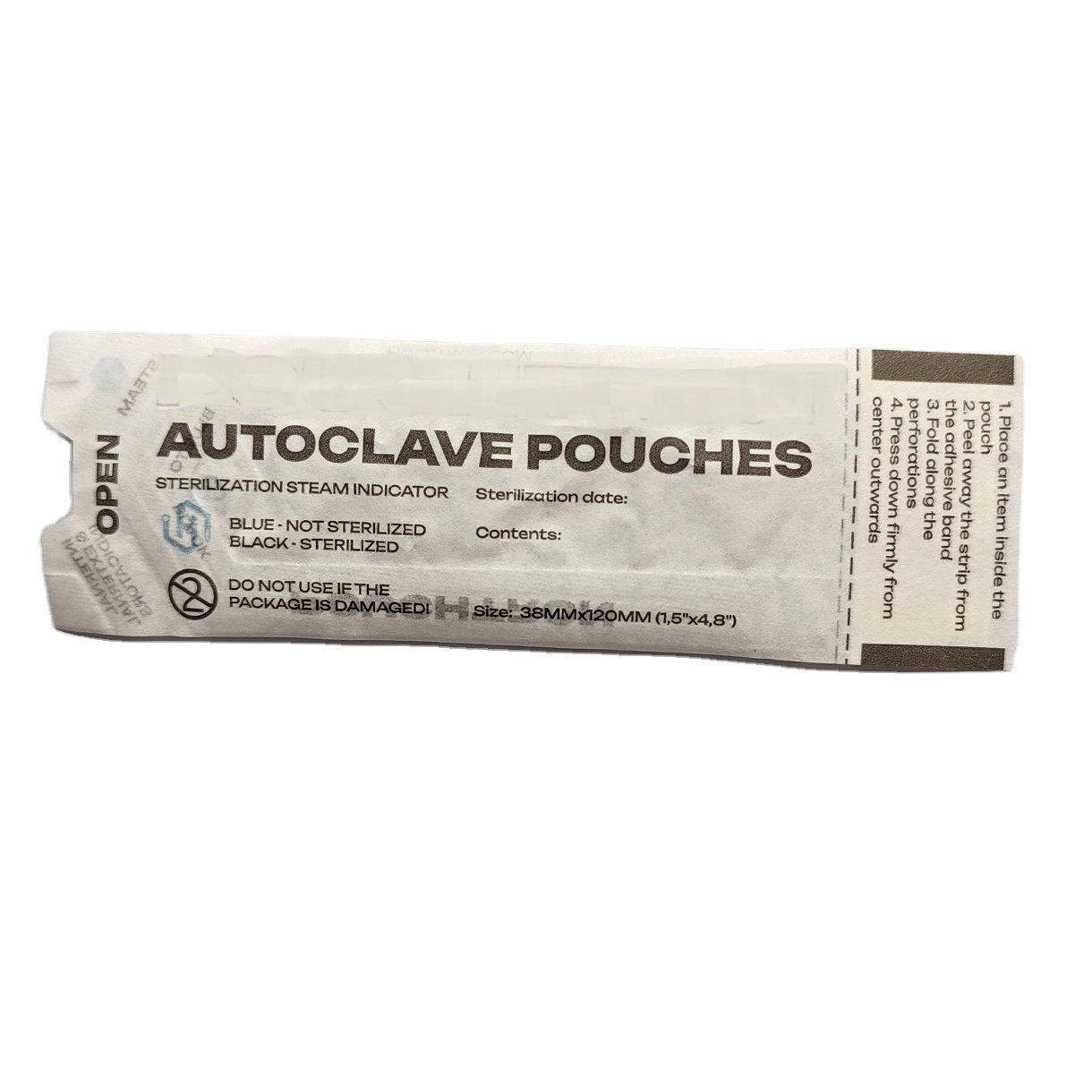 Factory direct sales autoclave sterilization pouch 38x120mm 1.5x4.8" steam indicator self-sealing bag