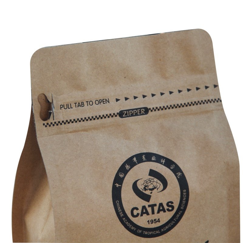 Eco friendly aluminum foil coffee bean packaging resealable ziplock flat bottom food grade kraft paper bags with logo