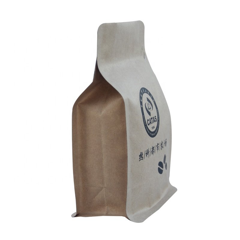 Eco friendly aluminum foil coffee bean packaging resealable ziplock flat bottom food grade kraft paper bags with logo
