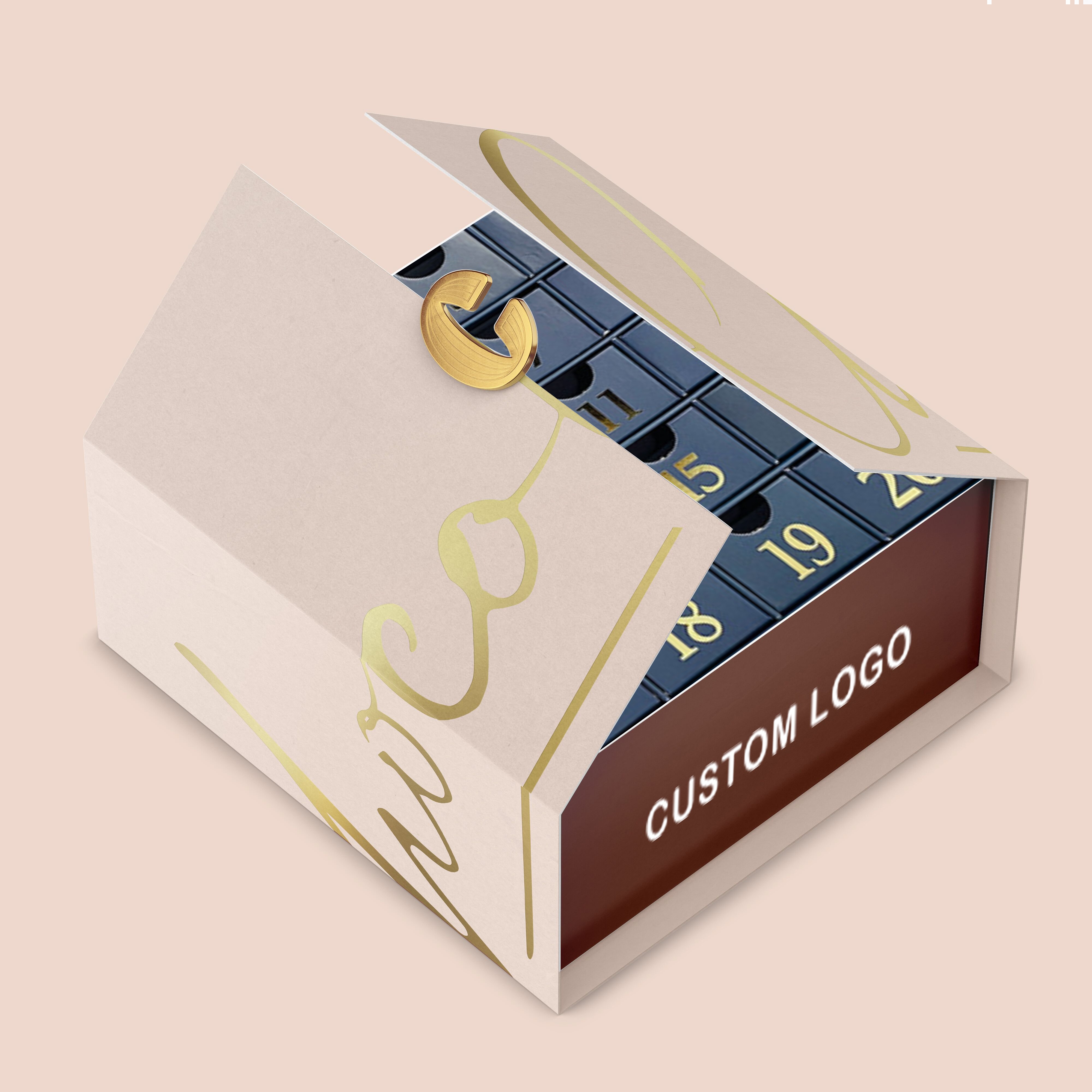 Luxury custom chocolate cosmetic cardboard advent calendar packaging gift boxes for Christmas