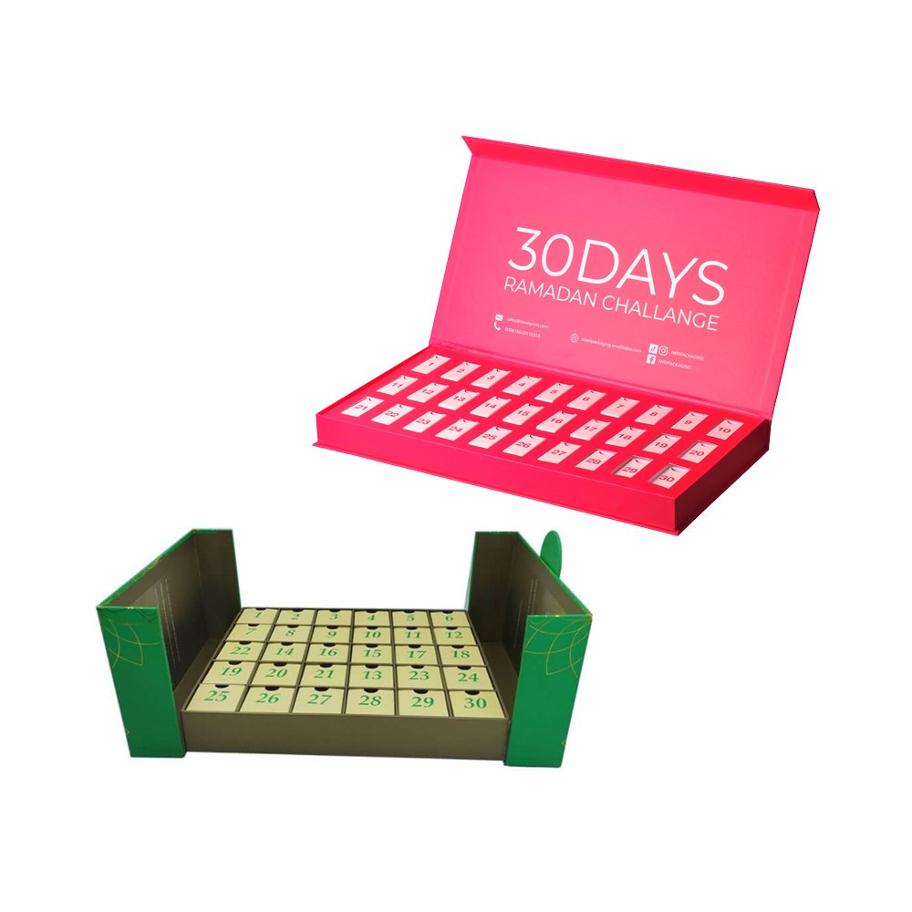 Luxury custom chocolate cosmetic cardboard advent calendar packaging gift boxes for Christmas