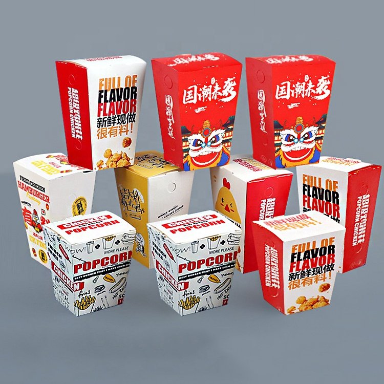Wholesale custom foldable snack french fries popcorn boxes with top Hot sale disposable white paper fast food packaging box