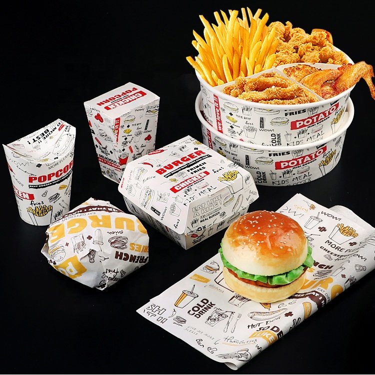 Wholesale custom foldable snack french fries popcorn boxes with top Hot sale disposable white paper fast food packaging box