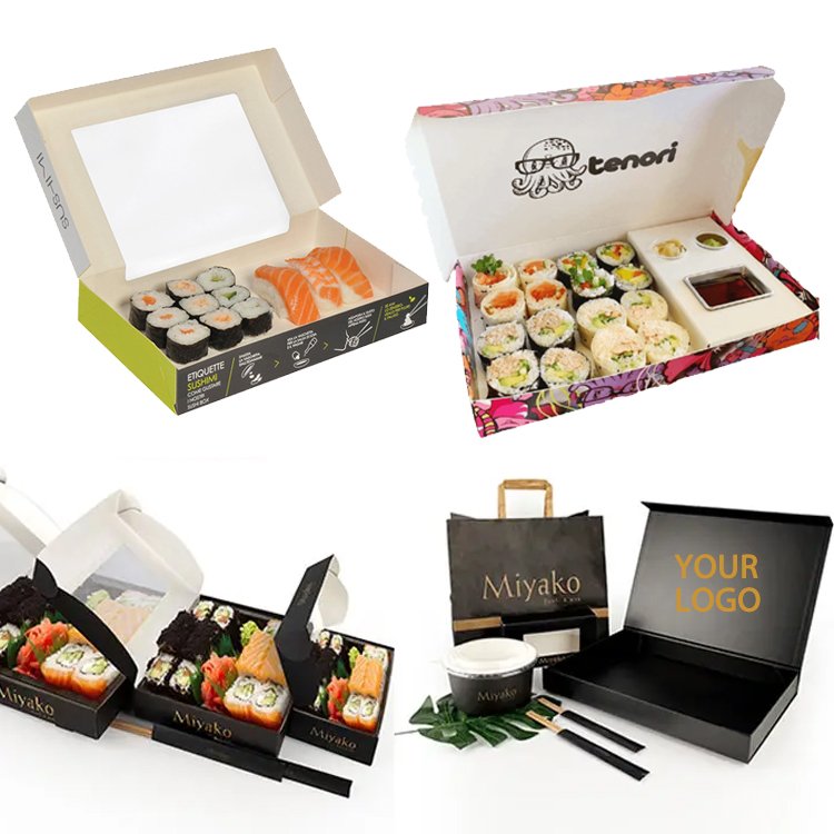 Customized Logo Printing Japanese Food Grade Paper Box Sushi Takeaway Box Disposable Take Out Sushi sashimi Packaging Boxes
