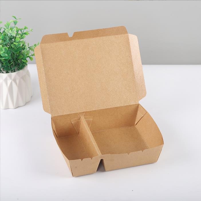 Eco Friendly Catering Packaging Platter Disposable Takeaway Kraft Paper Box With Dividers Lid