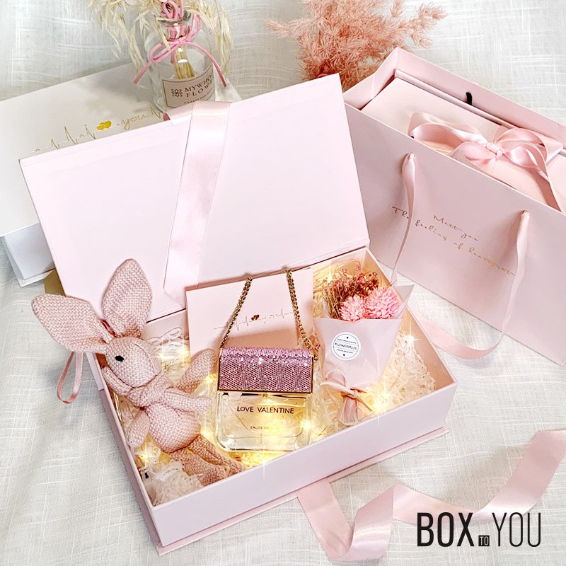 Luxury Flat Pack Folding Cardboard Paper Pink Box Ribbon Closures Book Shaped Foldable Packaging Gift Boxes With Magnetic Lid