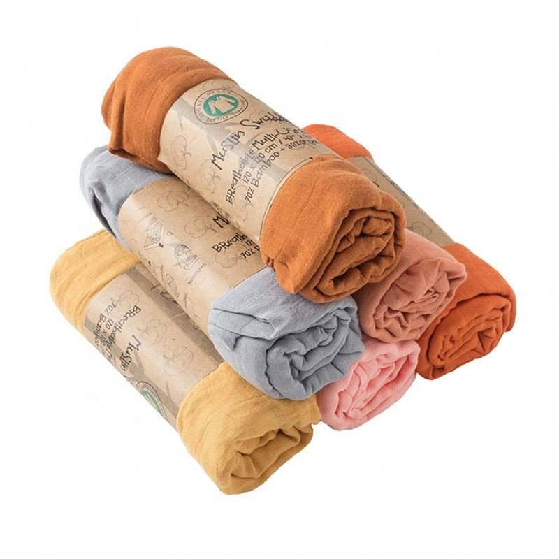 Factory Custom Printed Logo Kraft Paper Sleeve Muslin Swaddle Blankets Packaging Baby
