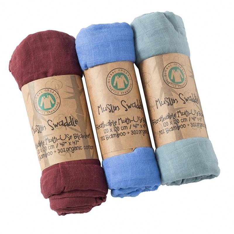 Factory Custom Printed Logo Kraft Paper Sleeve Muslin Swaddle Blankets Packaging Baby