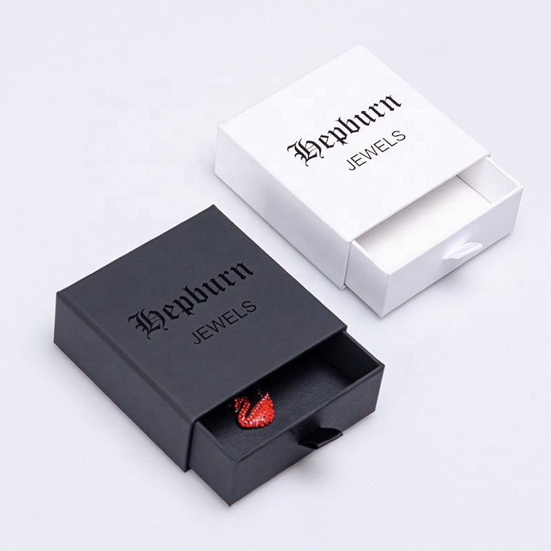Recycled Cardboard Eco Custom Logo Wholesale Paper Empty Pull Out Sliding White Black Jewelry Box