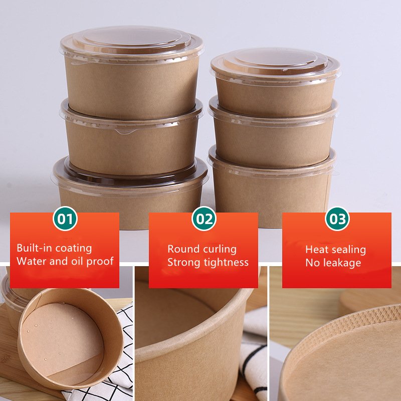 Custom Printing Food Packing Box Container Salad Bowls Kraft Paper Bowl