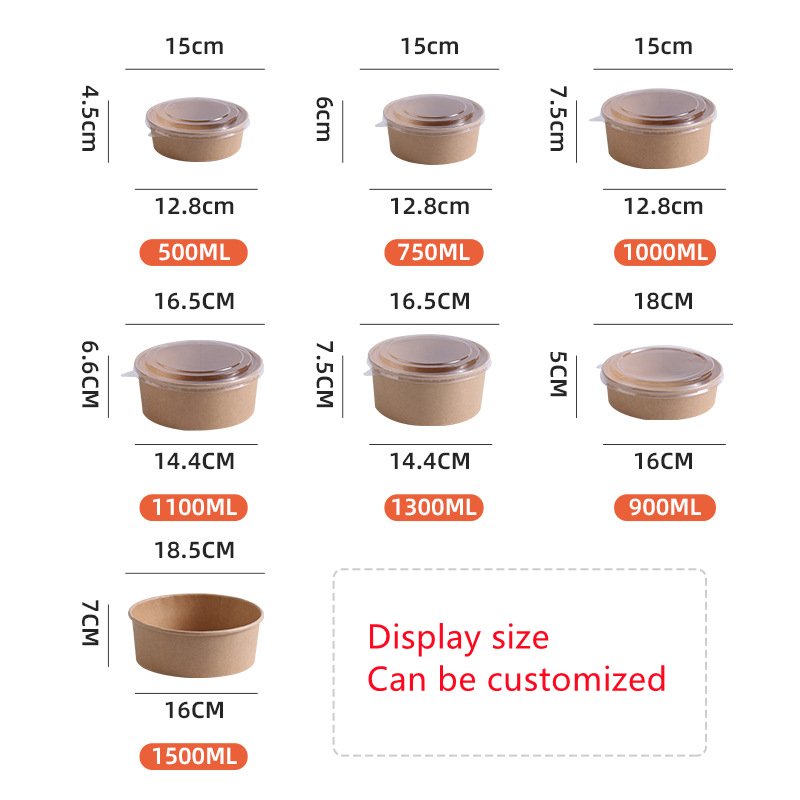 Custom Printing Food Packing Box Container Salad Bowls Kraft Paper Bowl