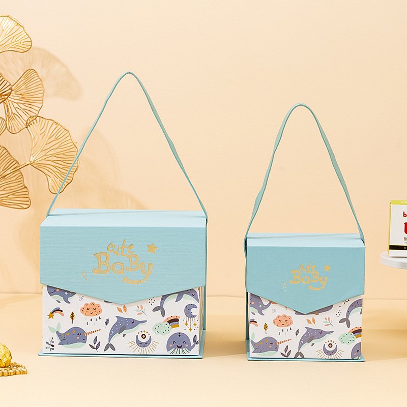 Custom Cute Gift Boxes Square Children's Toy Packaging Box For Baby Clothes Package Cardboard Box With Handle