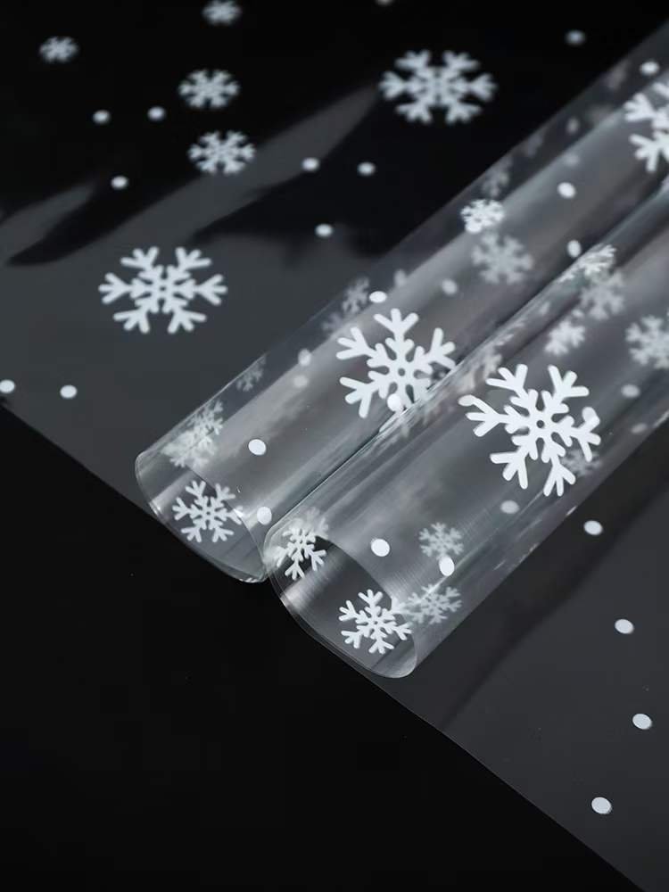 Flower Gift Craft Transparent Cello Wrapping Paper Roll Sheet Christmas Snowflake Waterproof Cellophane Wrapping Paper
