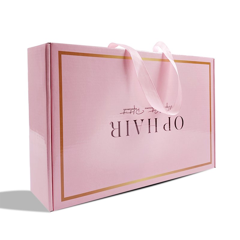 premium custom pink color corrugated paper shipping paper boxes with ribbon handle