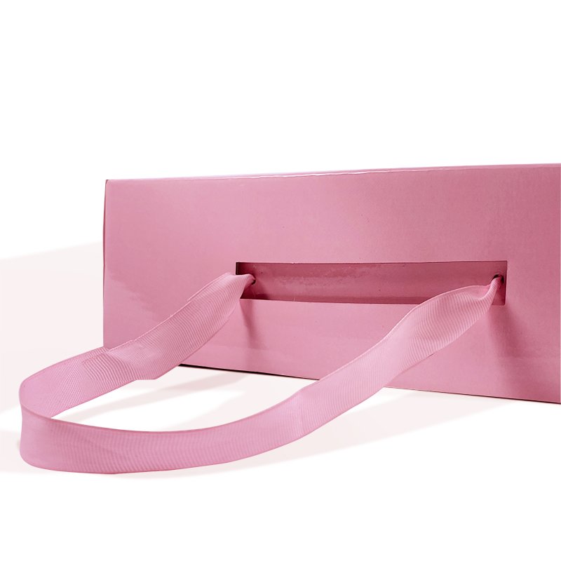 premium custom pink color corrugated paper shipping paper boxes with ribbon handle