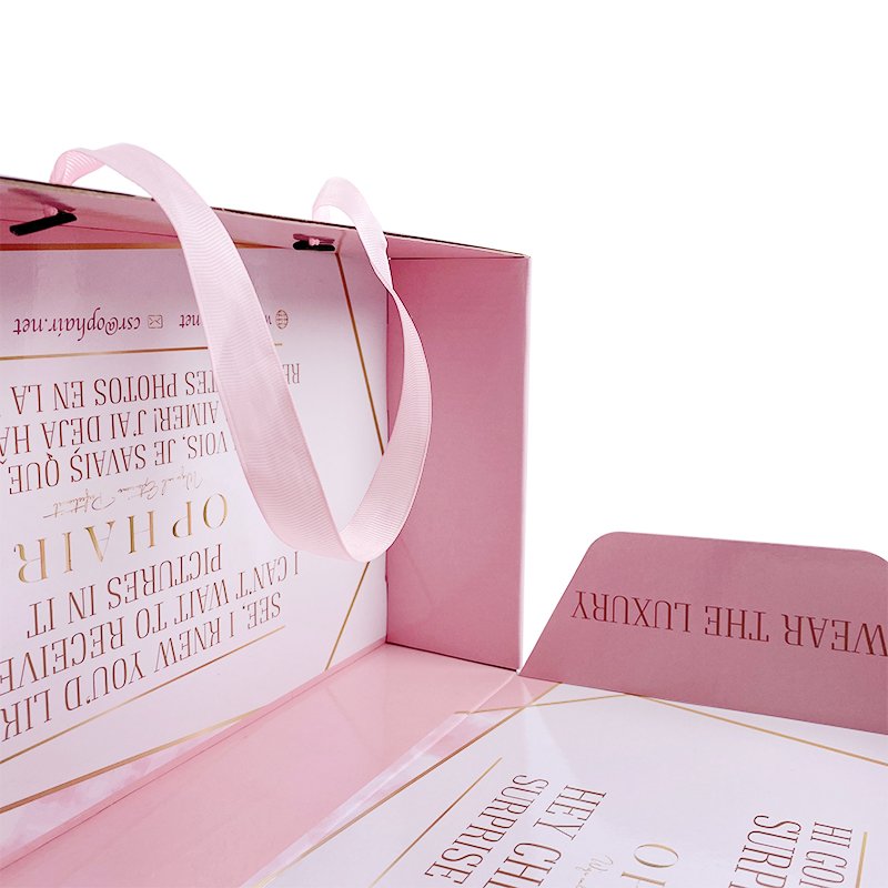 premium custom pink color corrugated paper shipping paper boxes with ribbon handle