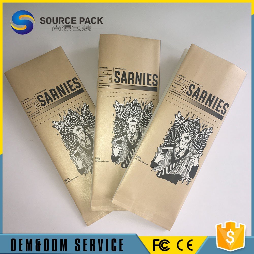 100% Biodegradable Custom Kraft Coffee Bean Packaging Flat Bottom 500g Paper Coffee Tea Bag with Valve