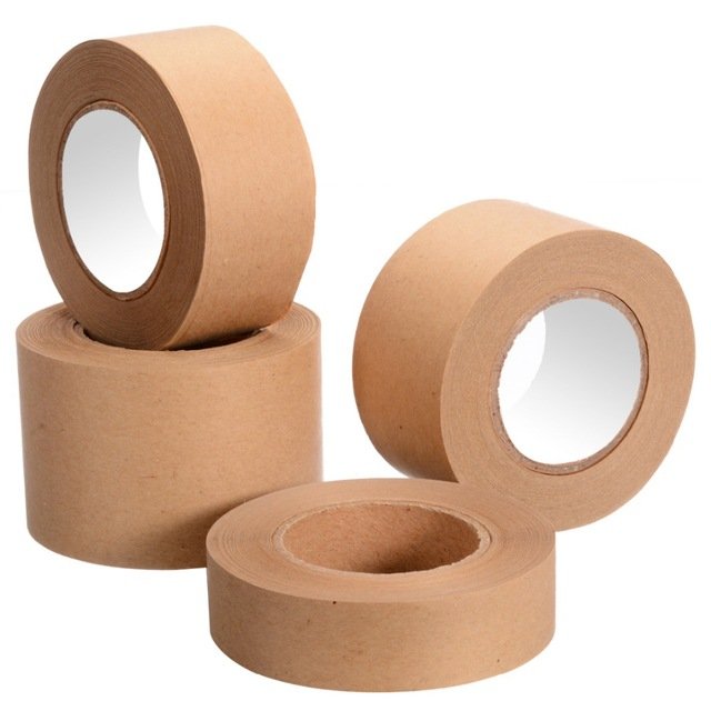 Packing Brown Gummed Water Activated Fiber Reinforced Kraft Paper Tape Roll Customized Logo kraft tape