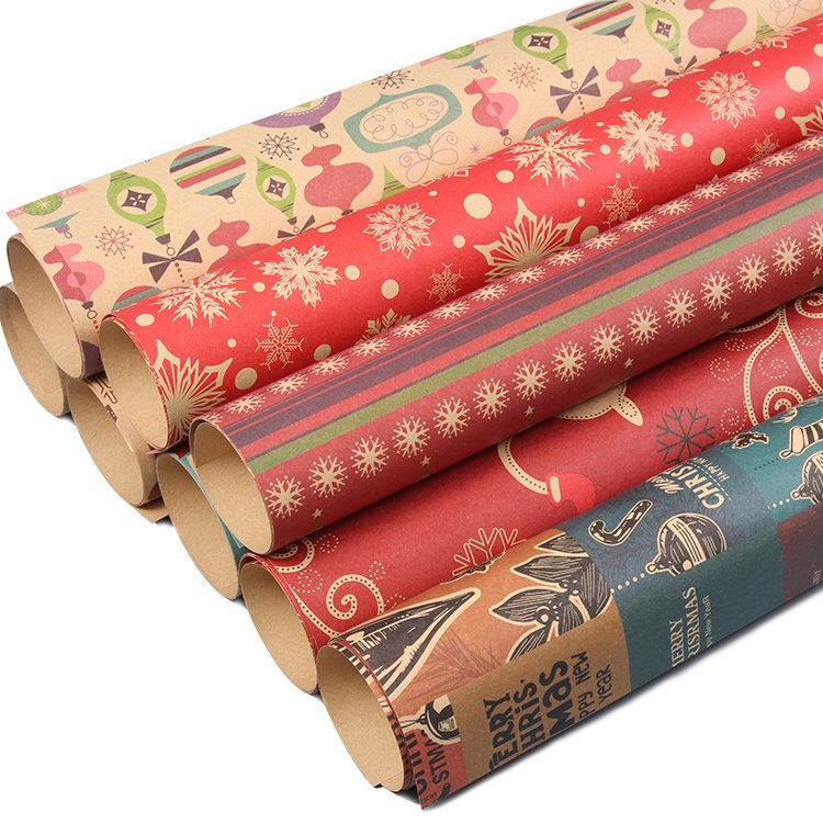 High Quality Creative Custom Gift Wrapping Paper Roll Christmas Packaging Rolling Paper Brown Kraft Paper Roll
