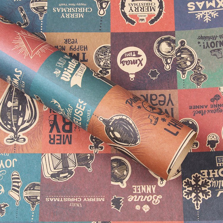 High Quality Creative Custom Gift Wrapping Paper Roll Christmas Packaging Rolling Paper Brown Kraft Paper Roll