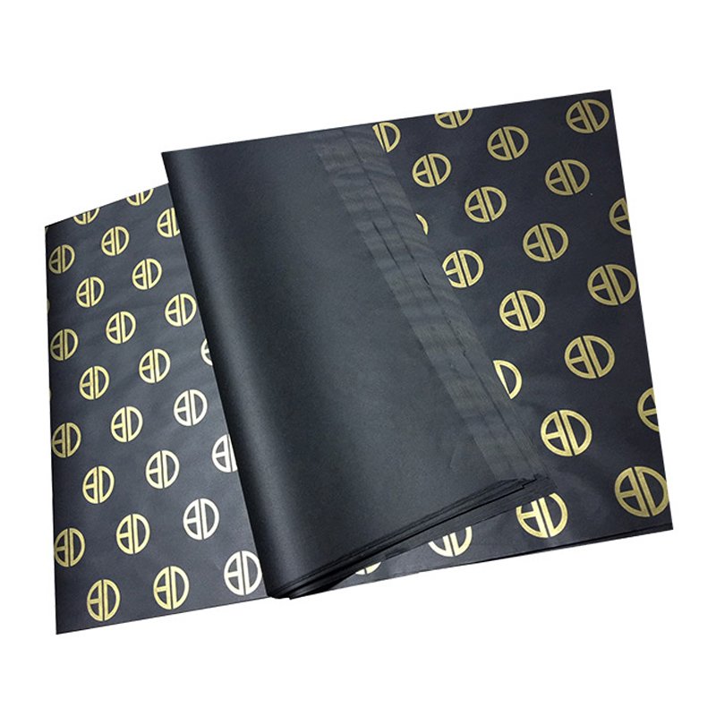 Custom Logo Luxury Black Color Gold Stamping Decorative Gift Packaging Color Tissue Paper For Shoe Clothing