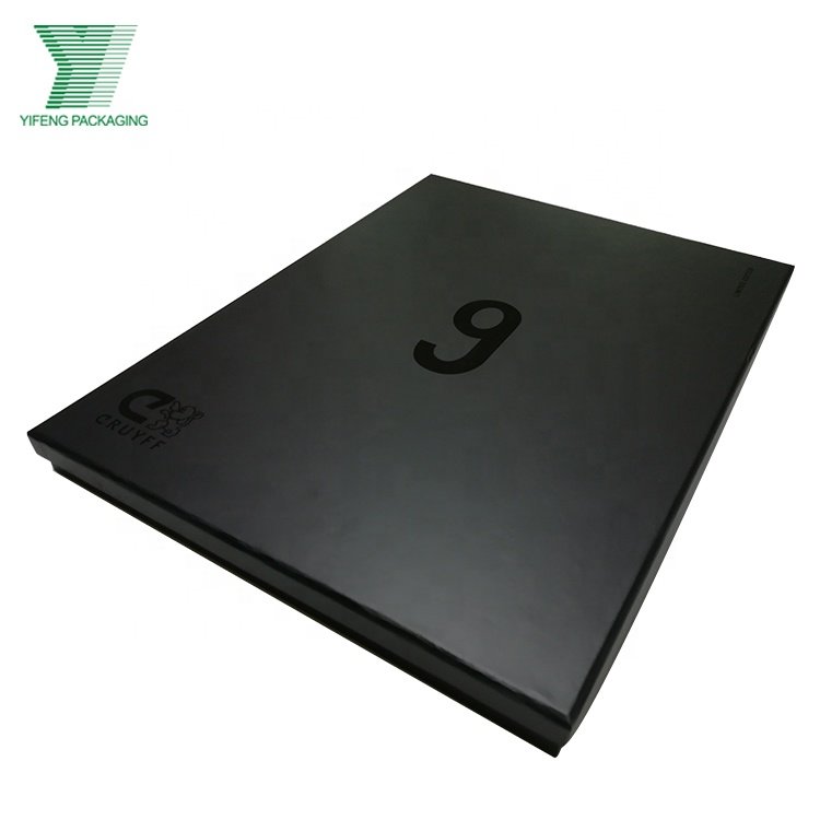 Paper Clothes Packaging Box Custom UV Coating Logo T Shirt Package Box for Retailing Hard Cardboard Lid and Base 2 Pieces Black