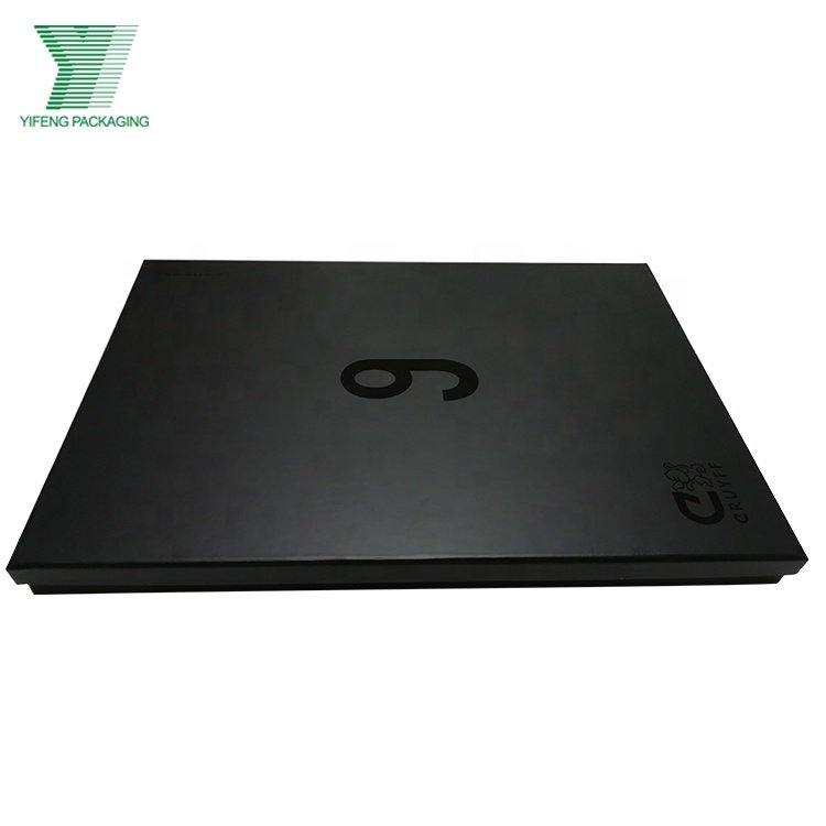Paper Clothes Packaging Box Custom UV Coating Logo T Shirt Package Box for Retailing Hard Cardboard Lid and Base 2 Pieces Black
