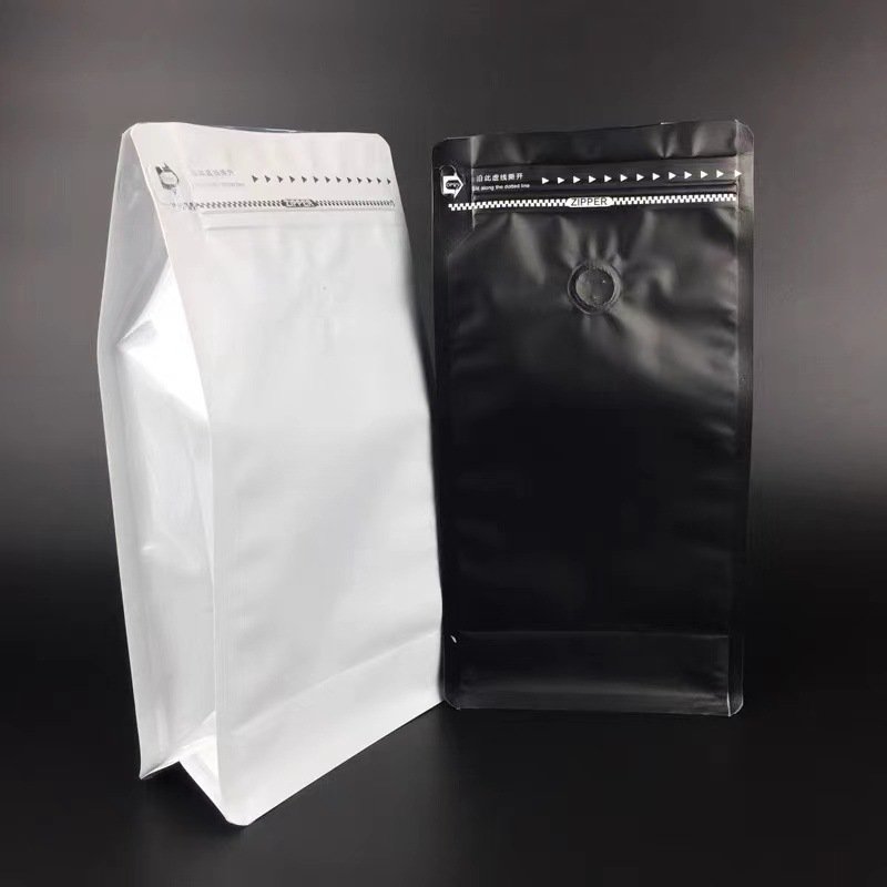 Matte Black Transparent Frosted Coffee Beans Bag Packaging With Valve